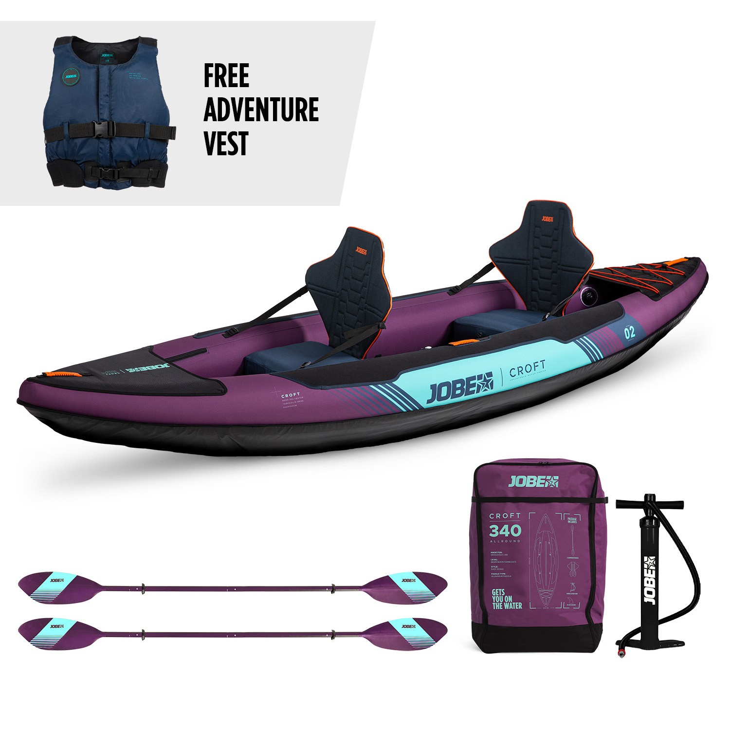 Каяк Jobe Croft Inflatable Kayak Package Sunset Purple Каяк Jobe Croft Inflatable Kayak Package Sunset Purple