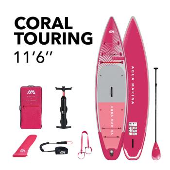 Серф Сап надувной с веслом для туризма Aqua Marina Coral Touring (Raspberry) 11'6"